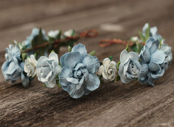 Dusty Blue Wedding Flower Crown Headband 